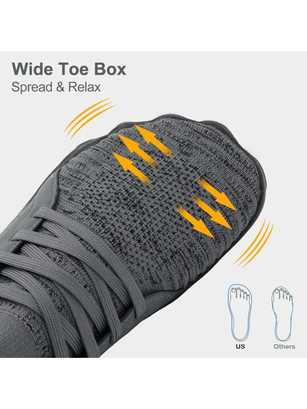 Men's Grey Barefoot Trail Running Shoes Minimalist Wide Toe Box Design Non-Slip - Picture 3 of 6